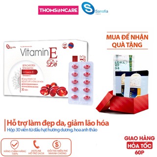 Vitamin E đỏ Sanofia - Giúp đẹp da, giảm lão hóa, chống oxy hóa, trắng da từ dầu hạt hướng dương - Hộp 30 viên