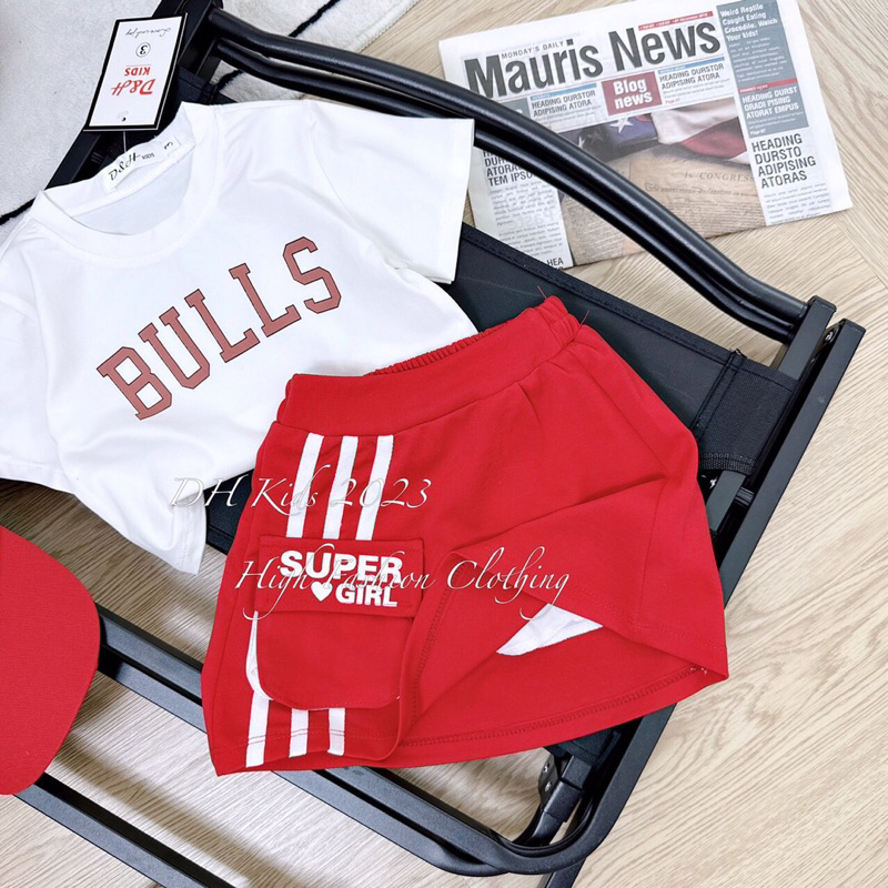 Set chân váy kaki mềm áo thun cotton cup bé gái siêu đẹp hàng bán shop