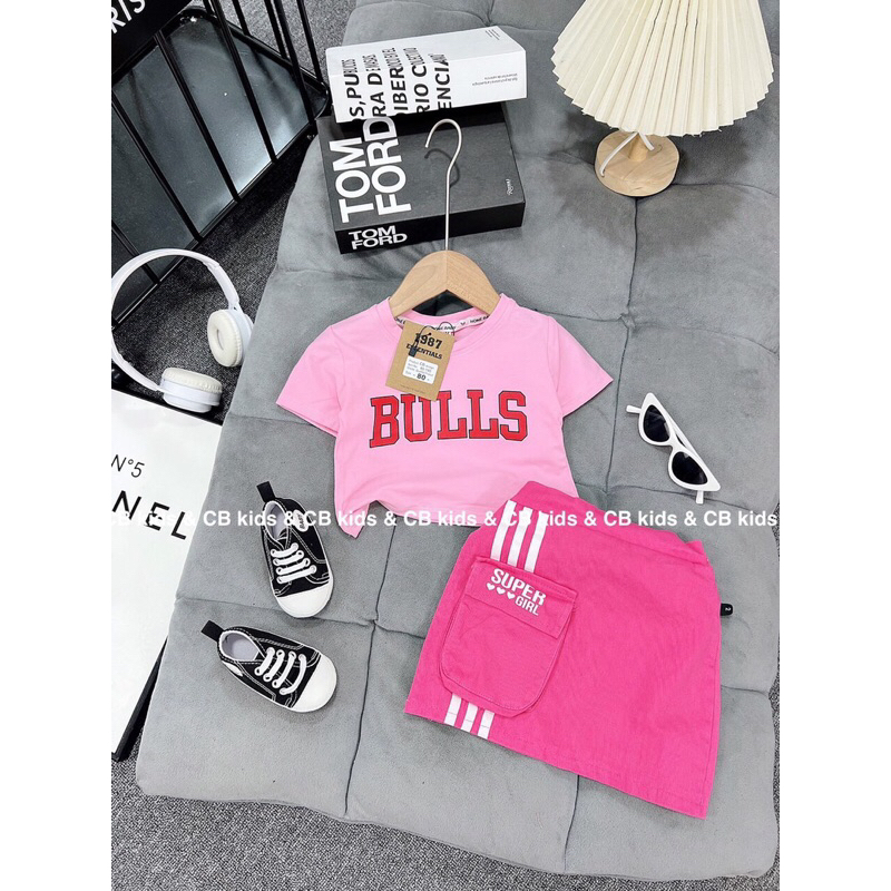 Set chân váy kaki mềm áo thun cotton cup bé gái siêu đẹp hàng bán shop