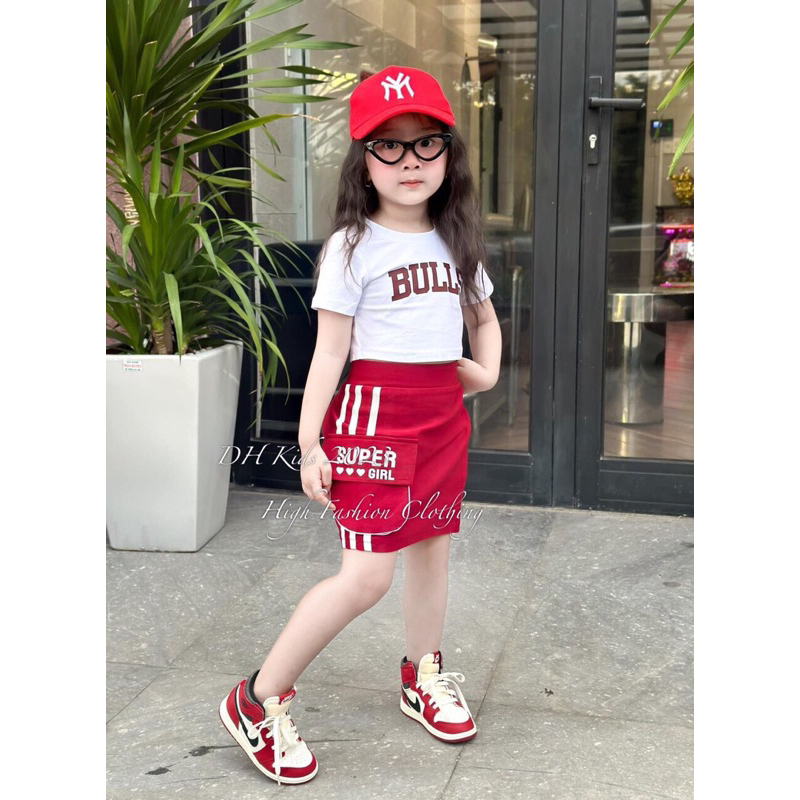 Set chân váy kaki mềm áo thun cotton cup bé gái siêu đẹp hàng bán shop