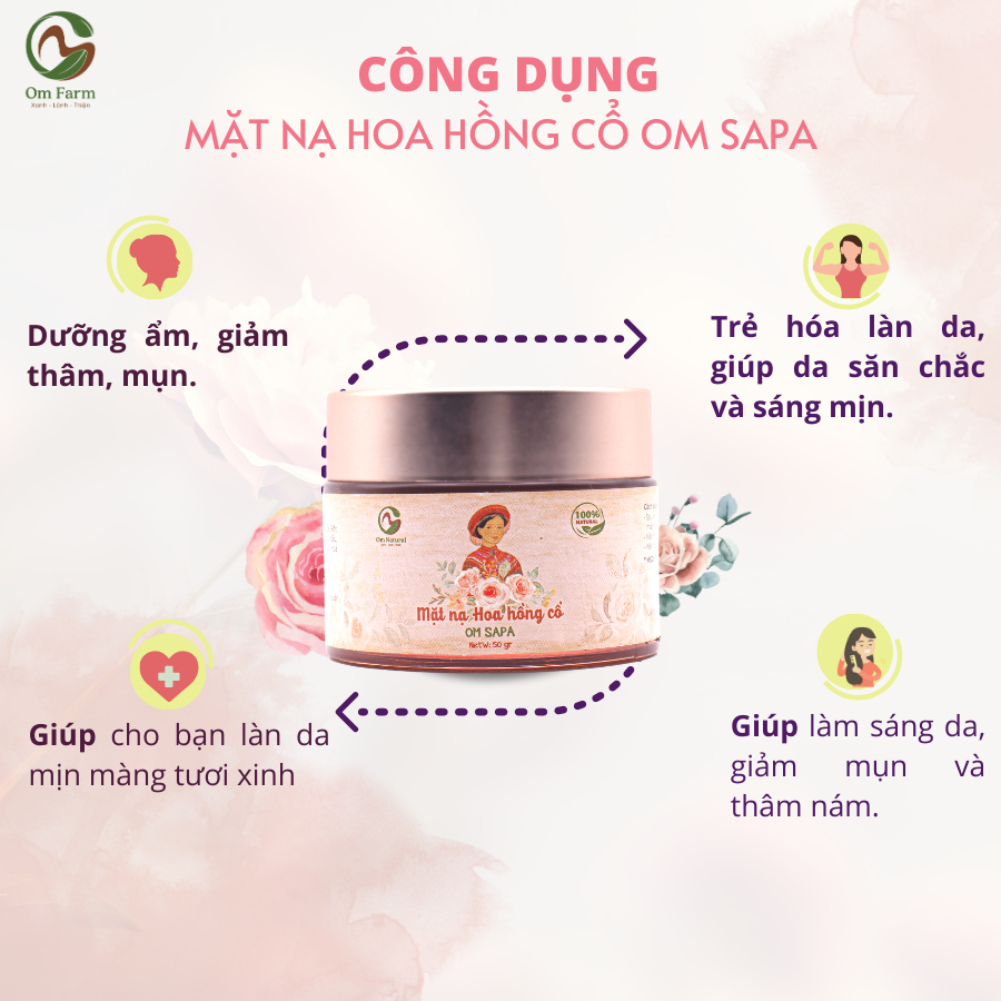 Mặt Nạ Dưỡng Sáng Da Hoa Hồng Cổ Sapa A Om Natural 10g