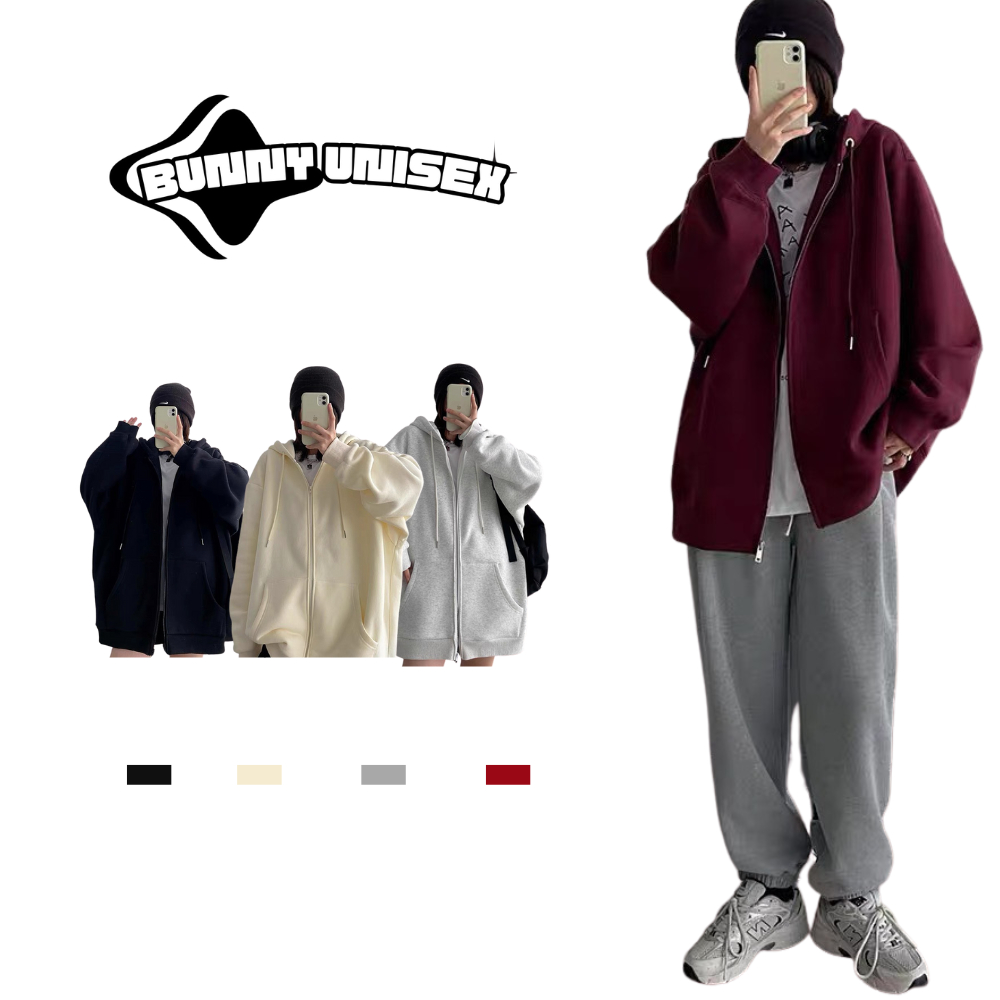 Hoodie zip trơn basic mặc đôi với người yêu khóa kéo có mũ deliz, áo nỉ hoodies khoác ngoài ulzzang Bunny