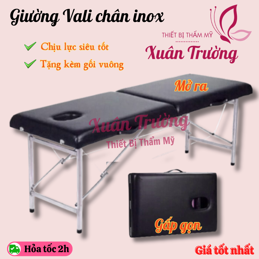 Giường vali chân inox chắc chắn | Giường vali spa gấp gọn | Giường Va ly