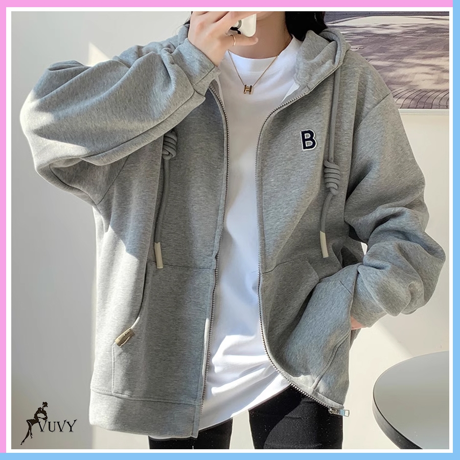 Áo khoác nữ form rộng có mũ VUVY, áo hoodie nữ chất nỉ khoác ngoài AK24