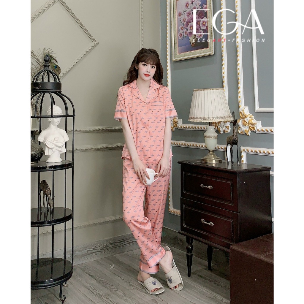 Bộ pijama nữ áo cộc quần dài họa tiết chữ chất lụa cao cấp Xumaki Store