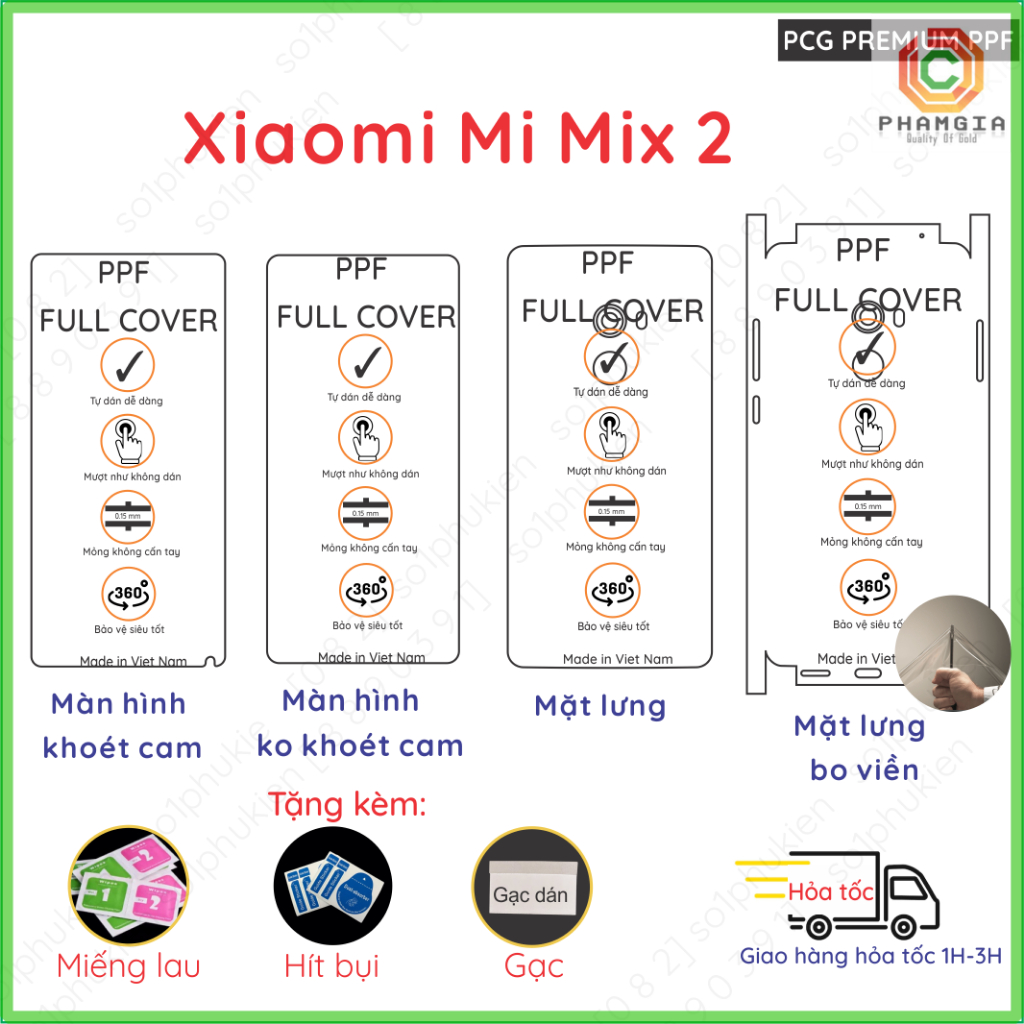 Dán PPF Xiaomi Mi Mix 2 loại bóng, nhám dành cho màn hình, mặt lưng, mặt lưng siêu bảo vệ