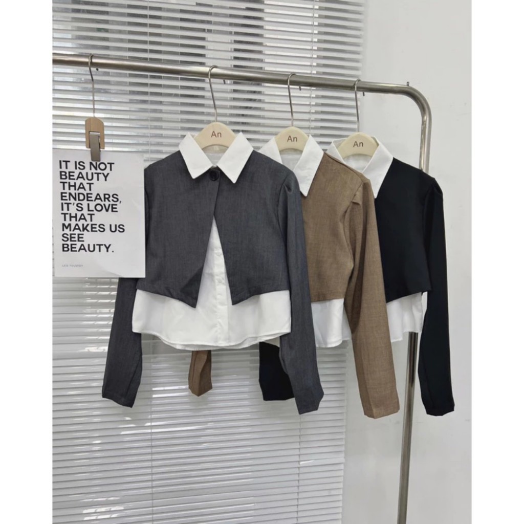 Set sơ mi gile trắng kèm áo blazer croptop - 247store.vn - Setsomiphoiblazer517_P0K49