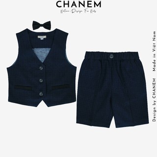 Set áo vest ghile và quần ngắn cho bé trai CHANEM LEWIS diện lễ tết sự kiện chất liệu vải Suit 95% wool kẻ sọc cao cấp