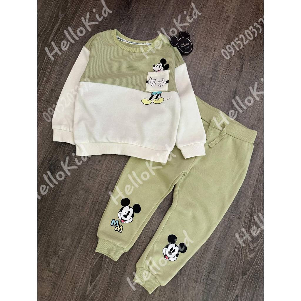 Bộ nỉ mickey xanh cốm cho bé