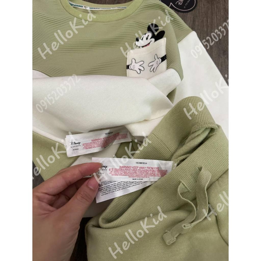 Bộ nỉ mickey xanh cốm cho bé