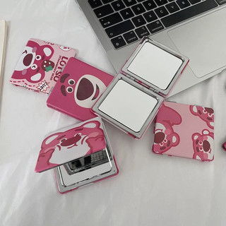  Gương mini gấu dâu Lotso 2 mặt gấp gọn bỏ túi tiện lợi -Gương trang điểm cầm tay gấu hồng Losto hoạt hình dễ thương 