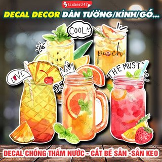 Decal trang trí quán sinh tố 🍓 trang trí quán trà sữa, cam ép, trà đào, quán cà phê, quán nước, chống nước, bền màu