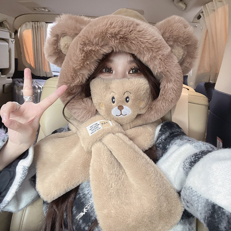 Set Mũ Len+ Khăn + Khẩu Trang Lông Thỏ Tai Gấu Siêu Dễ Thương