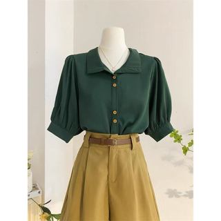 Áo sơ mi công sở nữ cổ bẻ màu xanh rêu đậm sang trọng LAMO -B1151