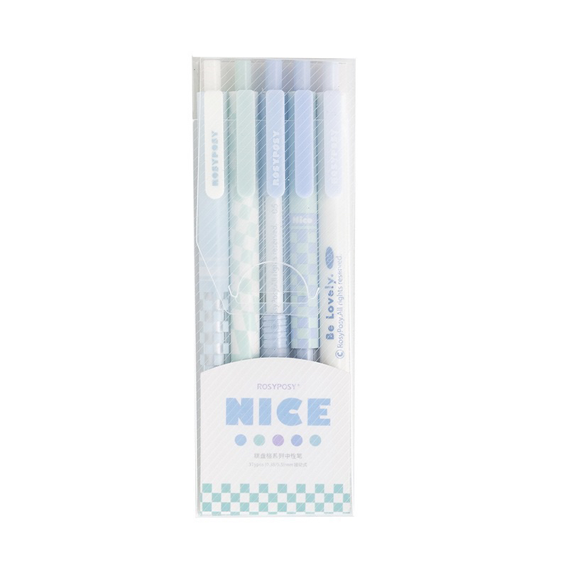 Rosy Posy Set 5 Bút Bi Gel, Bút Mực Đen Hoạ Tiết Pastel Dễ Thương