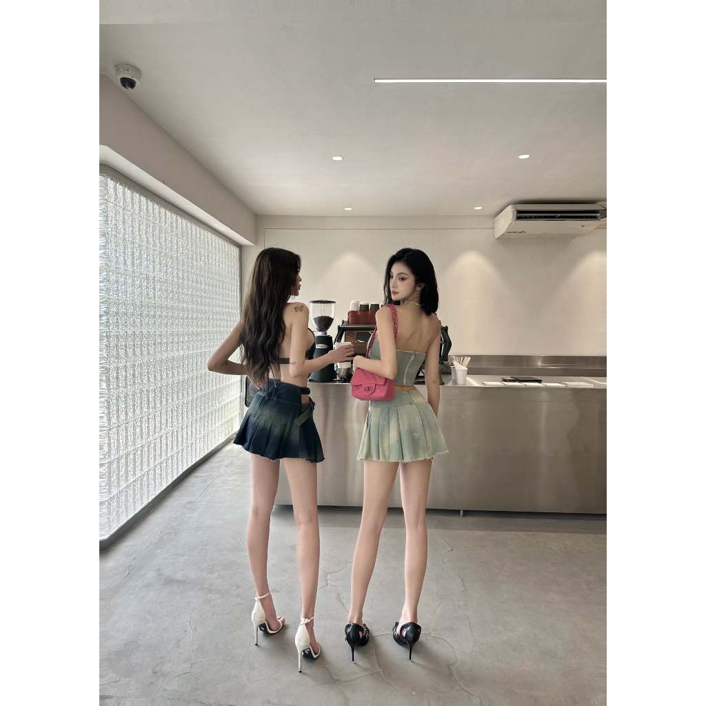 Tipblu - Áo/ Váy Đan Dây Bunny Denim Set