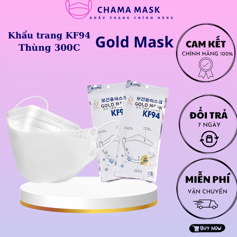 [Thùng 300c] Khẩu trang KF94 Gold mask, chống bụi bẩn, khẩu trang 4D y tế chính hãng