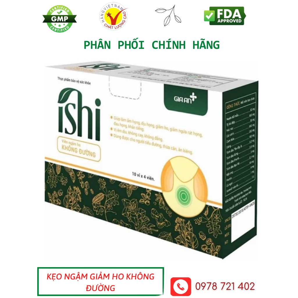 Viên ngậm ho Ishi GreenHỗ trợ giảm ho, đau rát cổ họng
