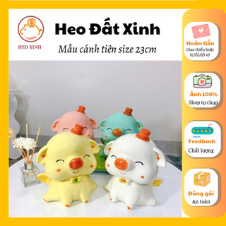 Heo đất/ Lợn đất HEOO XINH mẫu cánh tiên đội mũ tiết kiệm size 23cm, đựng tiền tiết kiệm, làm đồ decor (ảnh thật