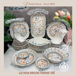 Set bộ đồ ăn hoạ tiết hoa hồng ghi phong cách Bắc Âu siêu đẹp
