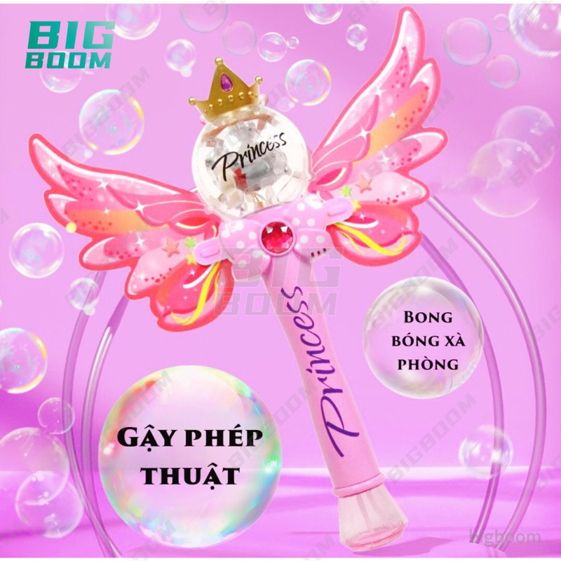 Đồ chơi cây gậy phép thuật thổi bong bóng xà phòng, gậy phép thuật có đèn và nhạc