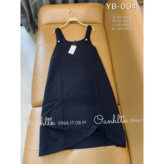 ( 40-95kg) Yếm bầu màu đen - Váy bầu công sở dáng yếm rởi đính cúc đá