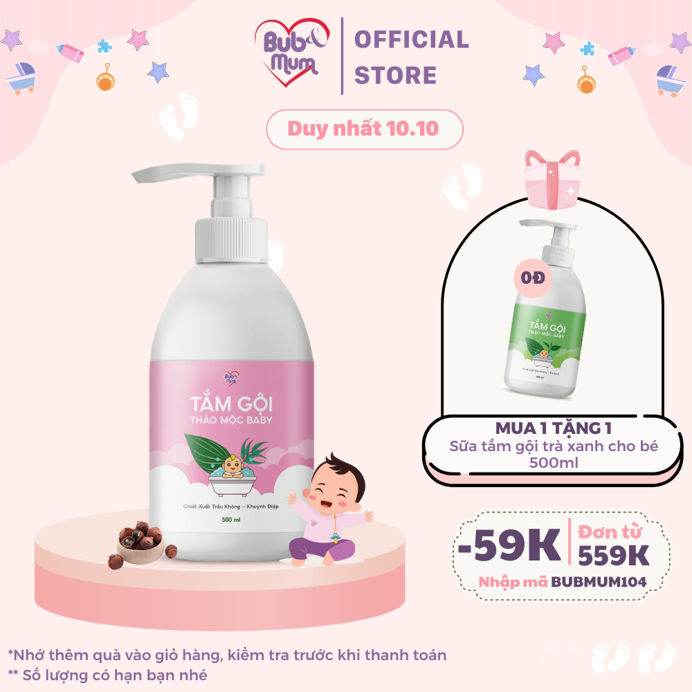 Sữa Tắm Gội Cho Bé Sơ Sinh BuB&MuM Chiết Xuất Thảo Dược Thiên Nhiên Trầu Không - Khuynh Diệp 500ml/100ml