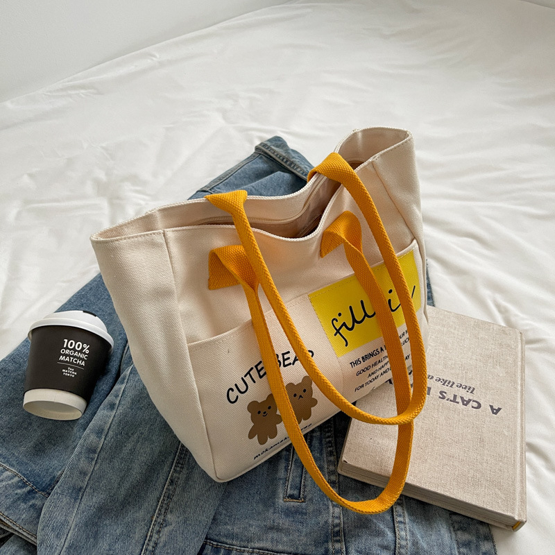 Túi xách tote đeo vai vải canvas nữ nhiều màu sắc cute bear phong cách Ulzzang,túi vải đeo vai đi học đi làm  thời trang