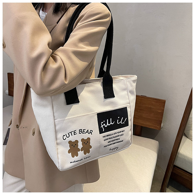 Túi xách tote đeo vai vải canvas nữ nhiều màu sắc cute bear phong cách Ulzzang,túi vải đeo vai đi học đi làm  thời trang