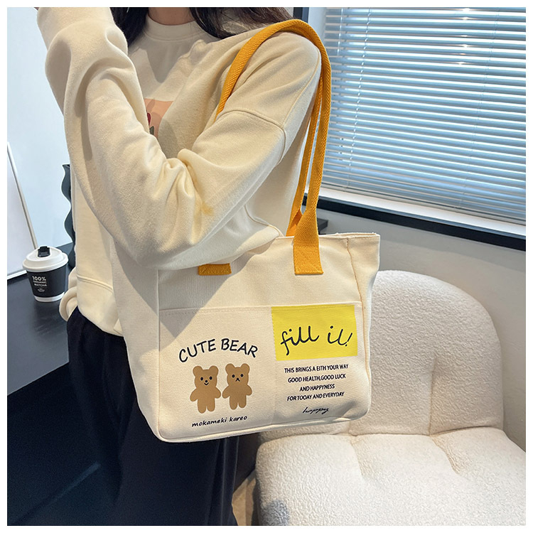Túi xách tote đeo vai vải canvas nữ nhiều màu sắc cute bear phong cách Ulzzang,túi vải đeo vai đi học đi làm  thời trang