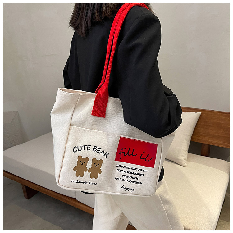 Túi xách tote đeo vai vải canvas nữ nhiều màu sắc cute bear phong cách Ulzzang,túi vải đeo vai đi học đi làm  thời trang