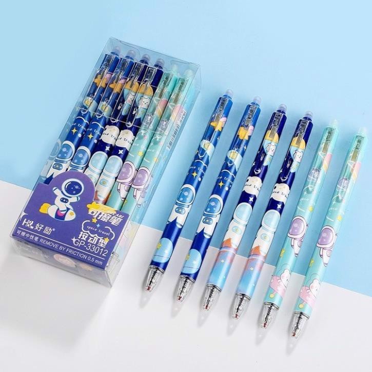 Hộp 12 cây bút gel bấm xóa được mực màu xanh, tím/Viết gel bấm xóa được chất lượng nhiều mẫu mã cute