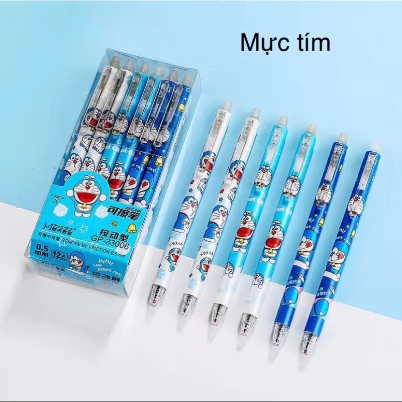 Hộp 12 cây bút gel bấm xóa được mực màu xanh, tím/Viết gel bấm xóa được chất lượng nhiều mẫu mã cute