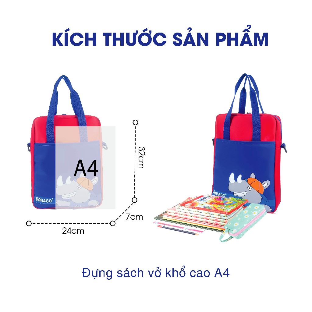 Túi Đi Học Thêm DOHAGO In Hình Đáng Yêu với 3 Kiểu Dùng cho các bé - chống bám bụi, bền màu THS03