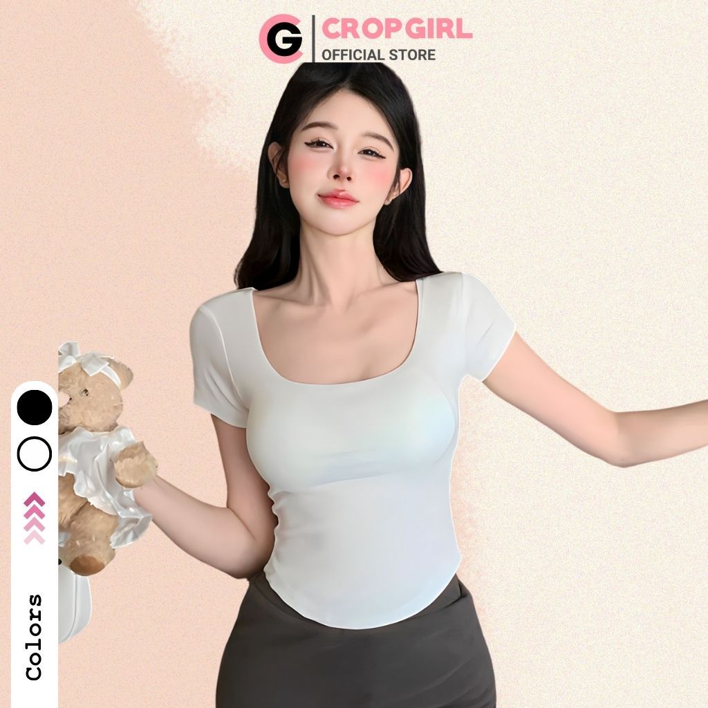 Áo kiểu nữ ngắn tay cổ bầu CROPGIRL thiết kế vạt bầu tôn hack eo cực xinh chất vải thun mềm mại co giãn tốt C35