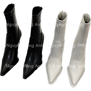 Bốt da cổ thấp mũi nhọn gót cao 6p kéo khoá sau cho nữ b255