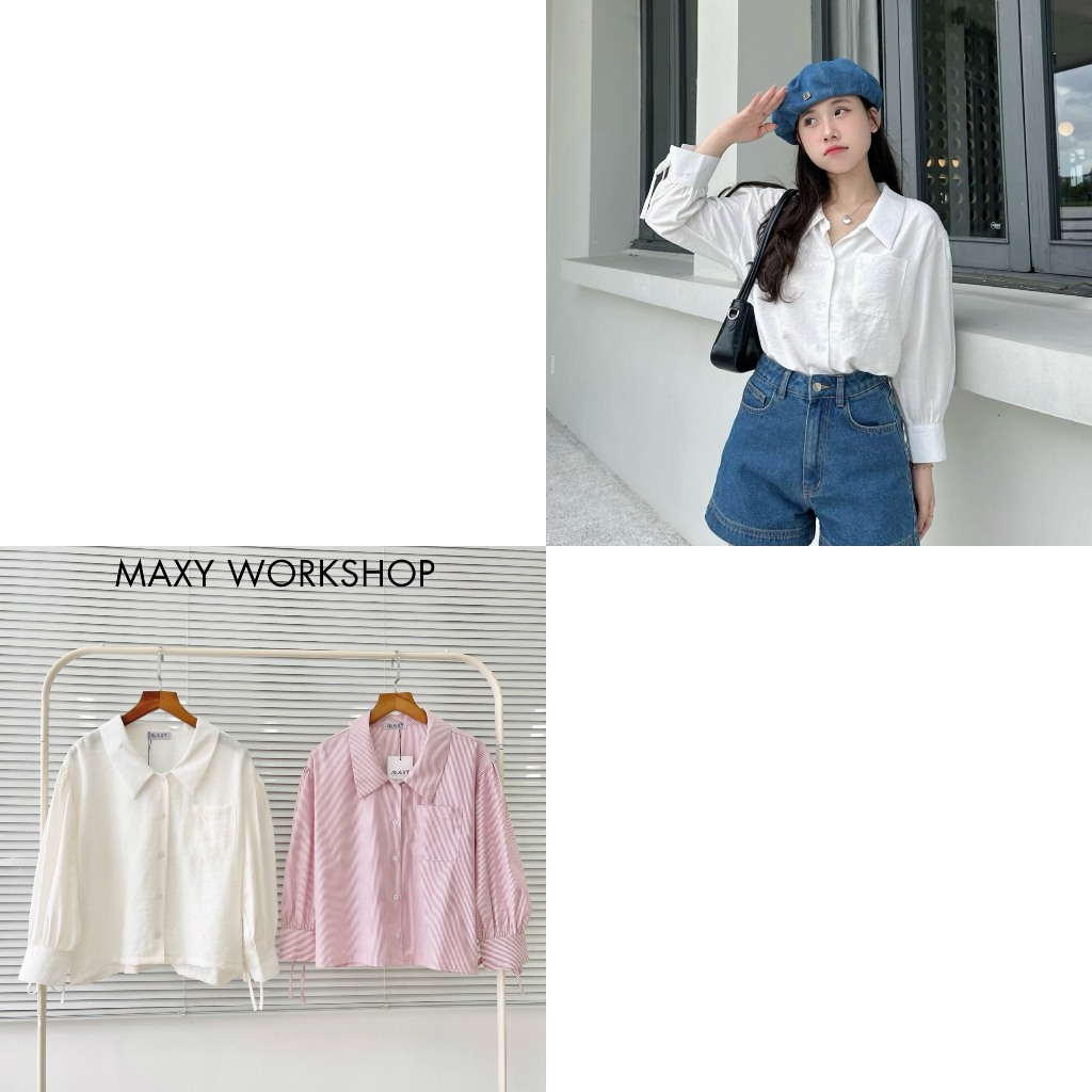 Áo sơ mi dáng croptop tay nhúm phồng cột nơ Bowtie Croptop Shirt Maxy Workshop