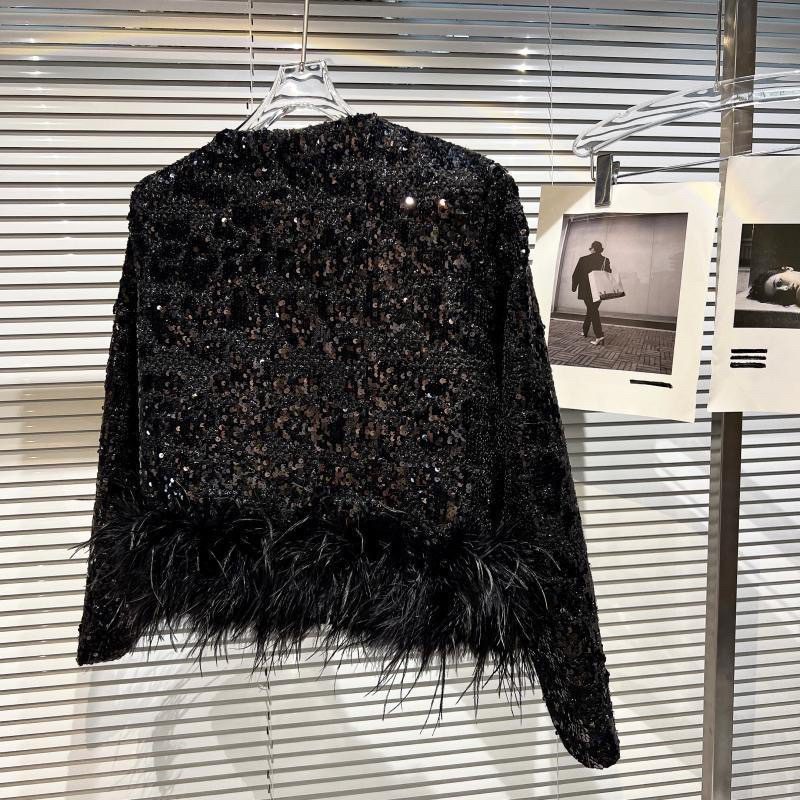 Áo Dạ Tweet Phối Lông Vũ, Dạ Đính Kim Tuyến Siêu Sang