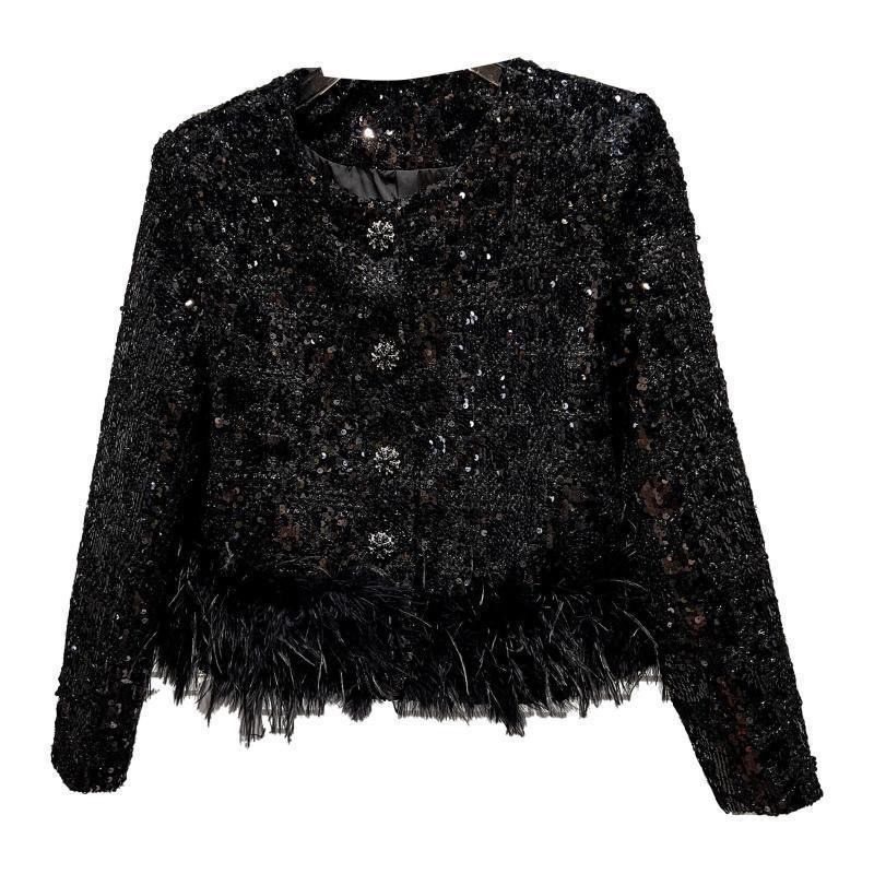 Áo Dạ Tweet Phối Lông Vũ, Dạ Đính Kim Tuyến Siêu Sang