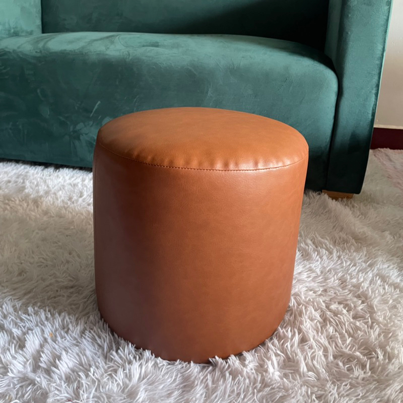 Ghế Đôn Tròn Sofa Bọc Da Simili Màu Nâu - Ghế con hình tròn 35 x 35cm - Ghế ngồi bàn trang điểm