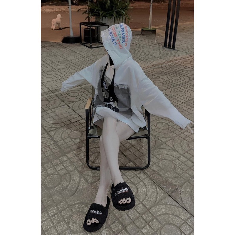 Áo hoodie hình thỏ phối vải bò form rộng thụng unissex nam nữ đều mặc được oversize dưới 65kg mặc đều hợp 1SIZESHOP