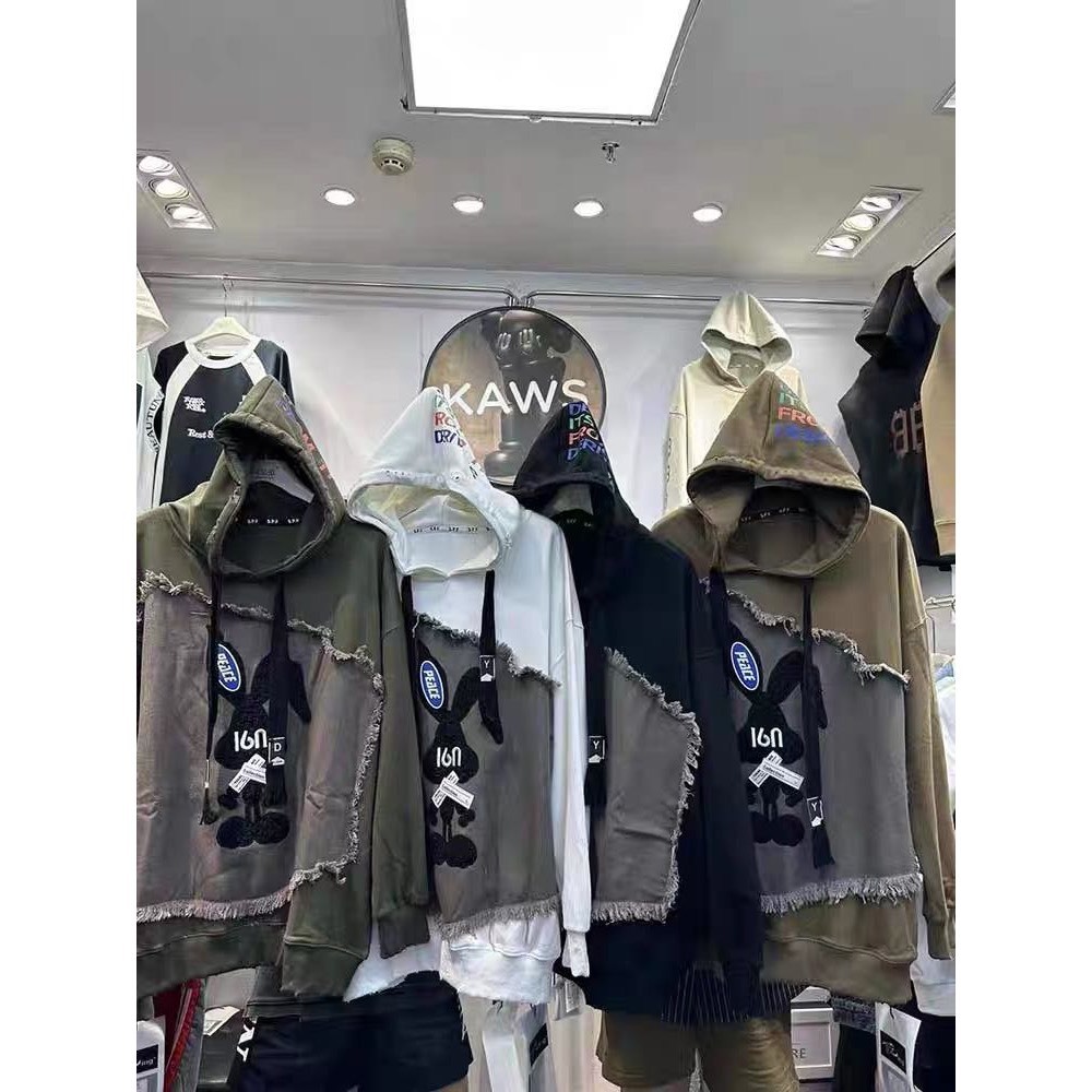 Áo hoodie hình thỏ phối vải bò form rộng thụng unissex nam nữ đều mặc được oversize dưới 65kg mặc đều hợp 1SIZESHOP