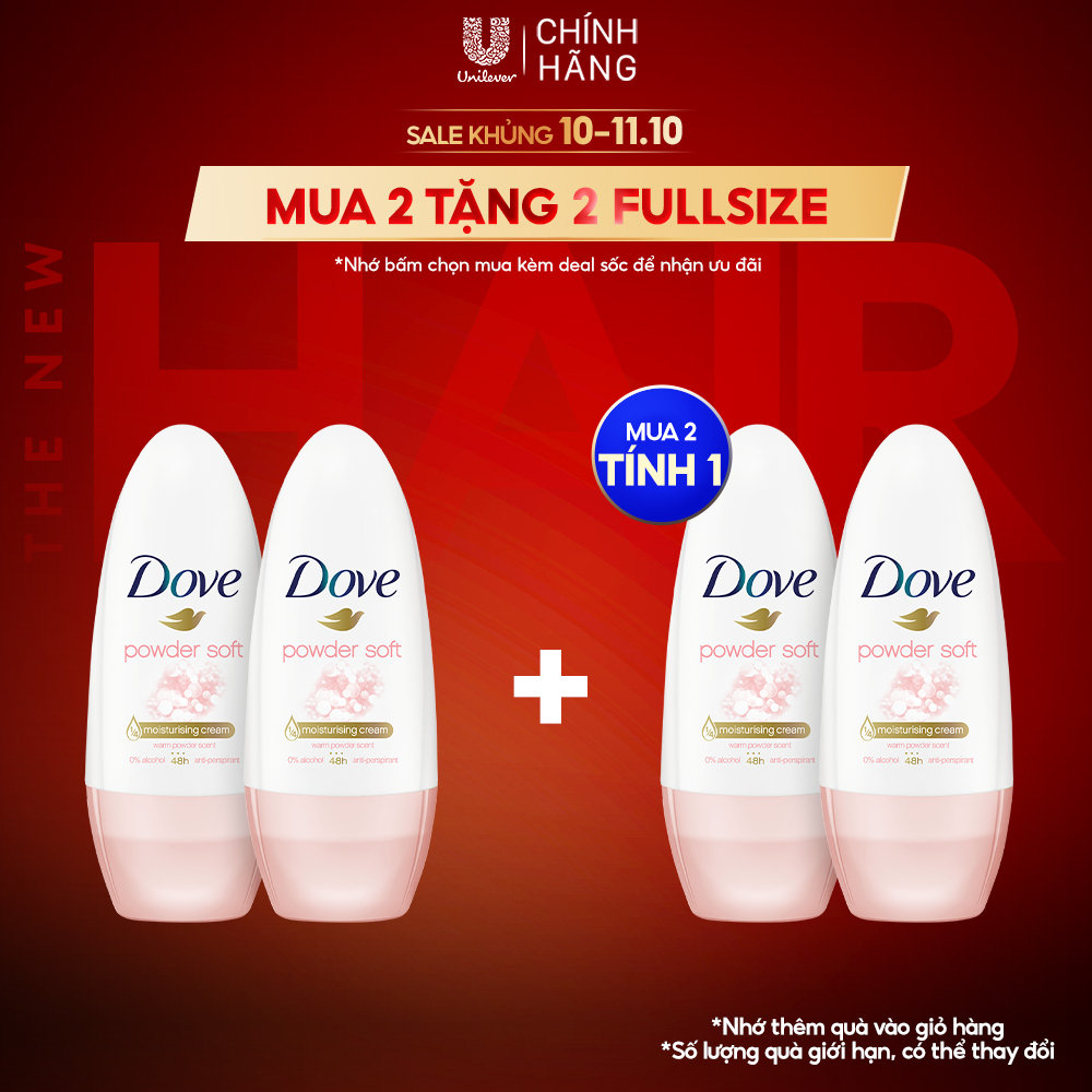 Combo 2 Lăn khử mùi Dove Dưỡng da Sáng mịn dành cho nữ, 40ml