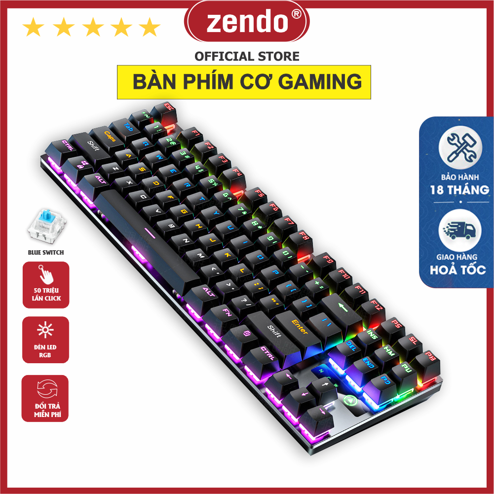 Bàn phím cơ gaming có dây có led rgb blueswitch TKL và fullsize ZK3 87  104 phím