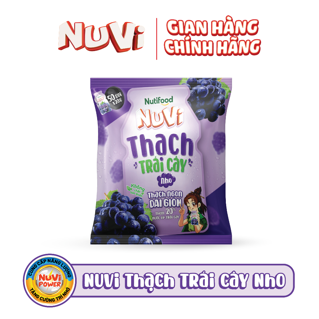 Túi 50 Gói 20g Thạch Trái Cây Đào/ Nho/ Vải - NUTIFOOD - YOOSOO MALL