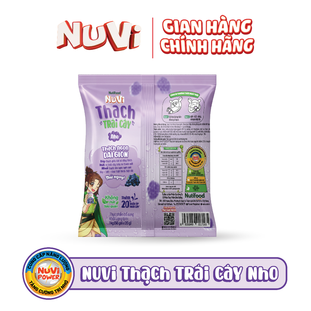 Túi 50 Gói 20g Thạch Trái Cây Đào/ Nho/ Vải - NUTIFOOD - YOOSOO MALL