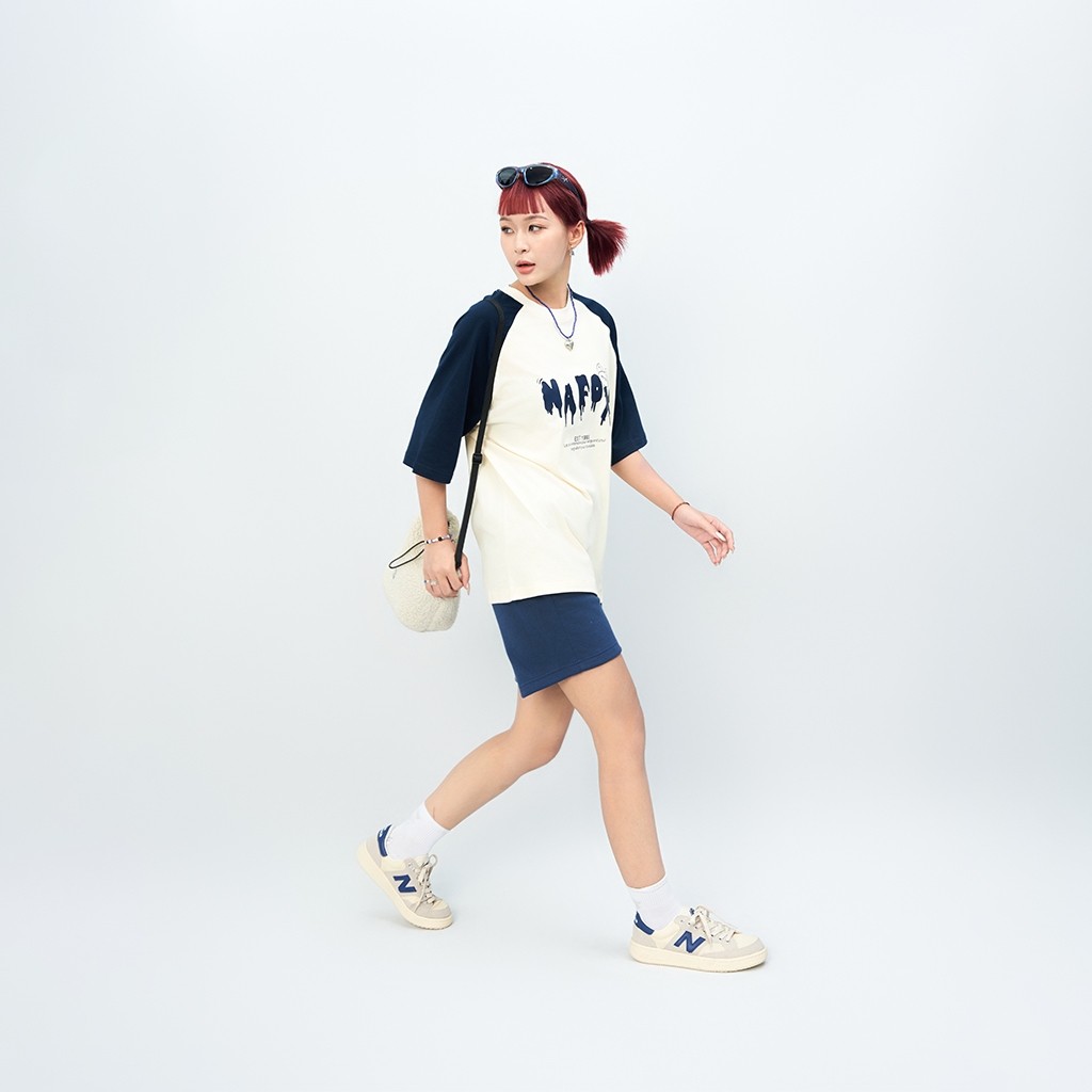 Áo thun Form rộng NOAM Nafox 1993 Unisex 100% Cotton - Màu kem phối xanh navy