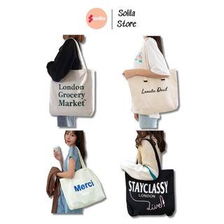 Túi tote vải canvas mộc cao cấp đeo vai khổ vuông có khóa kéo và túi phụ đi học đi chơi 20 mẫu độc đáo