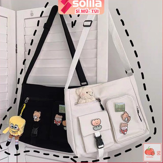 Túi đeo chéo nam nữ vải canvas đi học đi chơi cute ( không kèm phụ kiện )