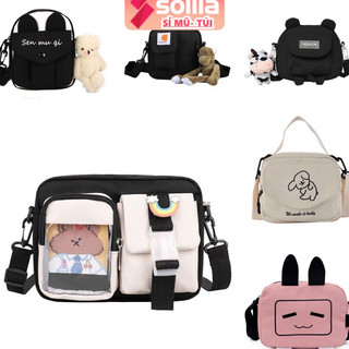 Túi đeo chéo mini vải canvas đựng đồ in hình đáng yêu thời trang unisex